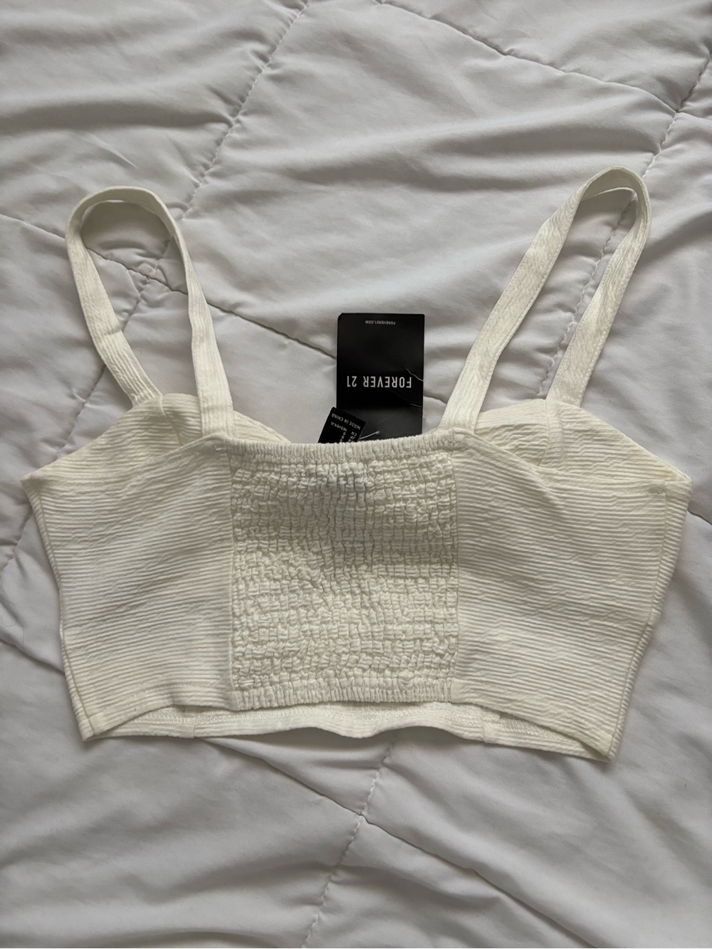 Forever 21 Cream Smocked Crop Top with Tag - Picture 2 of 3